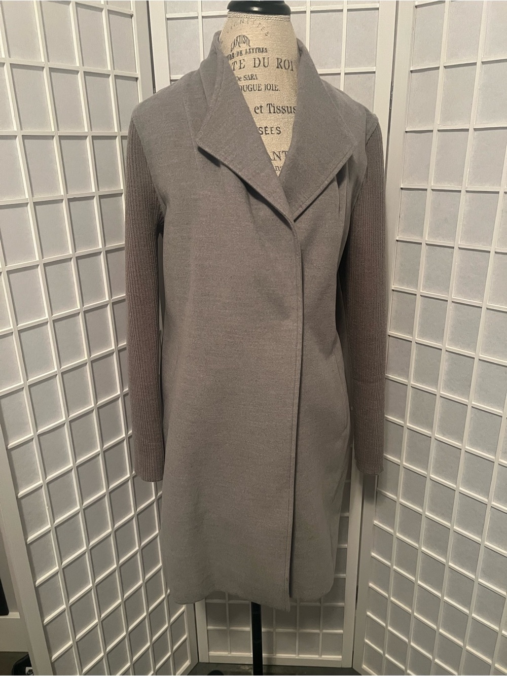 Kenneth Cole Gray Shawl-Collar Knit Coatigan